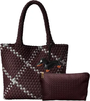 Woven Tote Bag Women Purse, Vegan Leather Shoulder Handbag Summer Beach Tote Bags Large Travel Bag