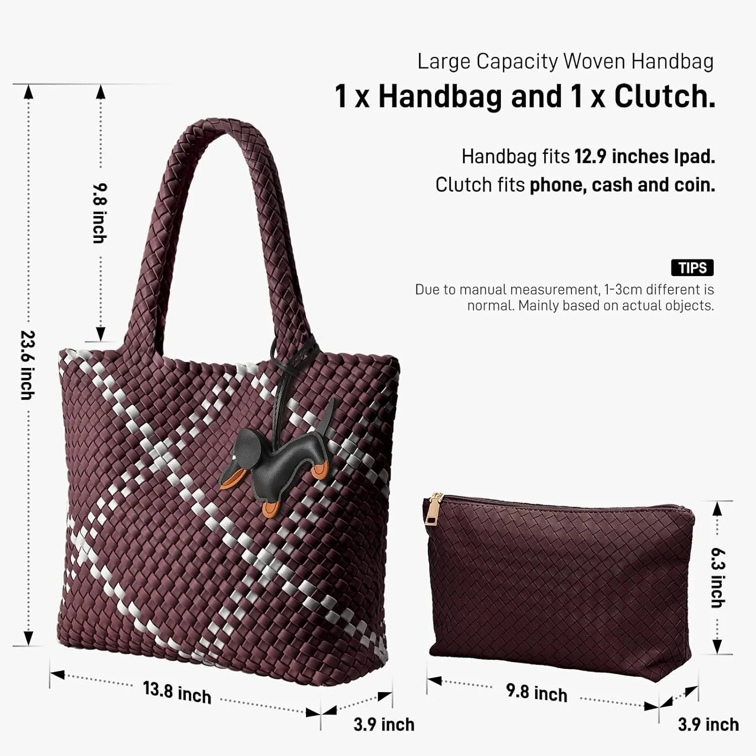 Woven Tote Bag Women Purse, Vegan Leather Shoulder Handbag Summer Beach Tote Bags Large Travel Bag