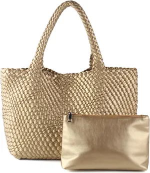 Woven Tote Bag Womens Purse Vegan Leather Shoulder Handbags Fashion Summer Beach Tote Bags Large Travel Totes
