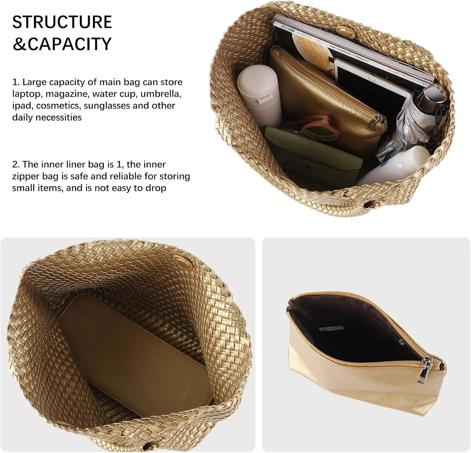 Woven Tote Bag Womens Purse Vegan Leather Shoulder Handbags Fashion Summer Beach Tote Bags Large Travel Totes