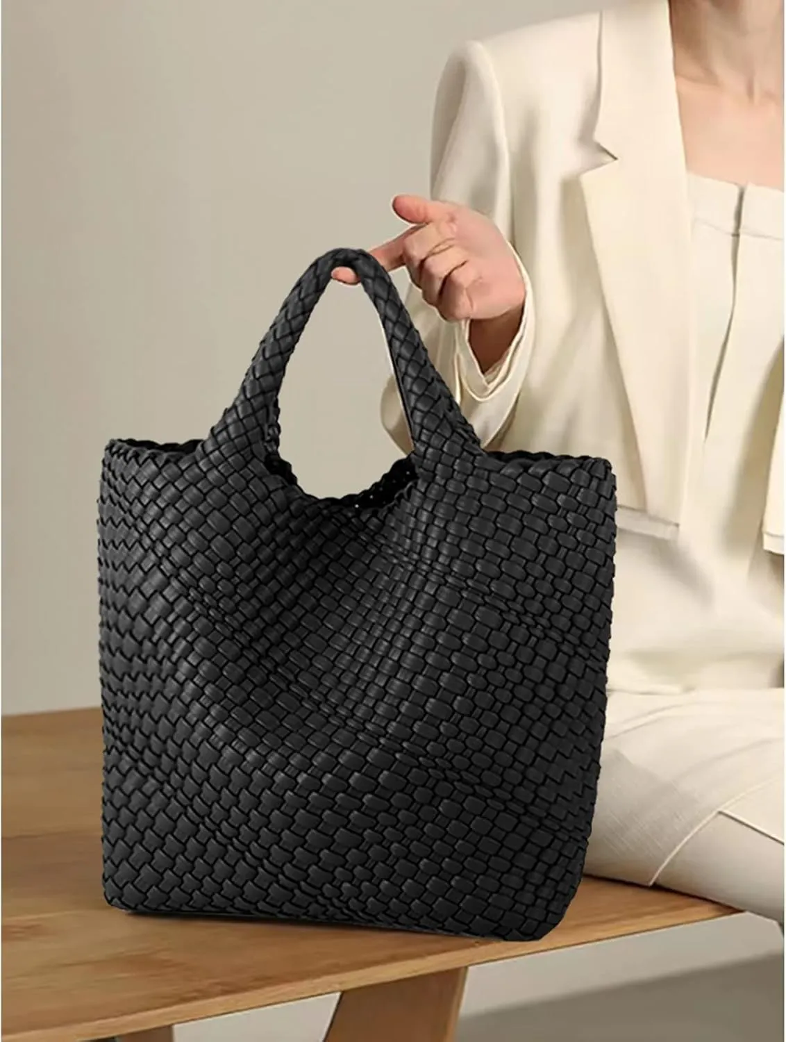 Woven Vegan Leather Handmade Tote for Women - Summer Beach Travel Hand Bag, Purse, Satchel Handbag
