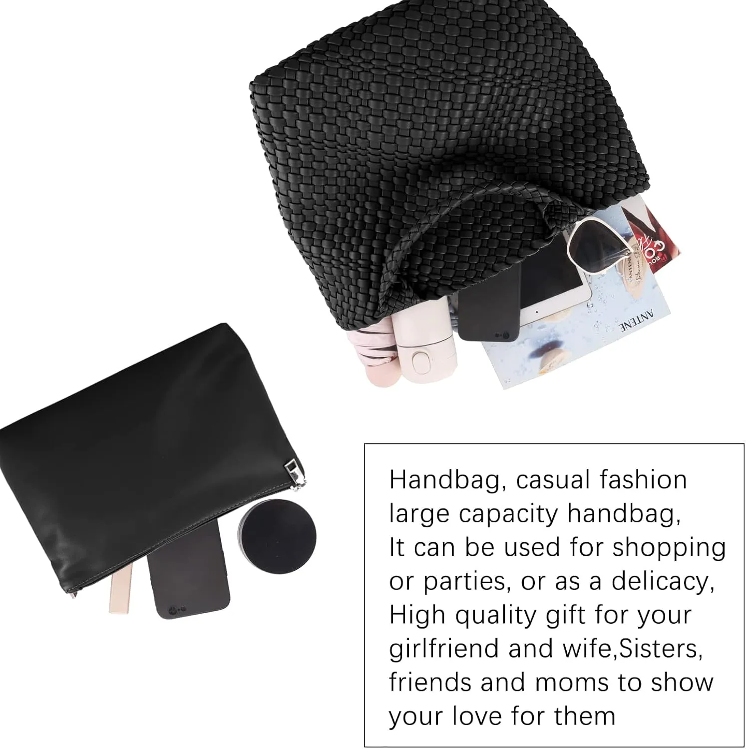 Woven Vegan Leather Handmade Tote for Women - Summer Beach Travel Hand Bag, Purse, Satchel Handbag