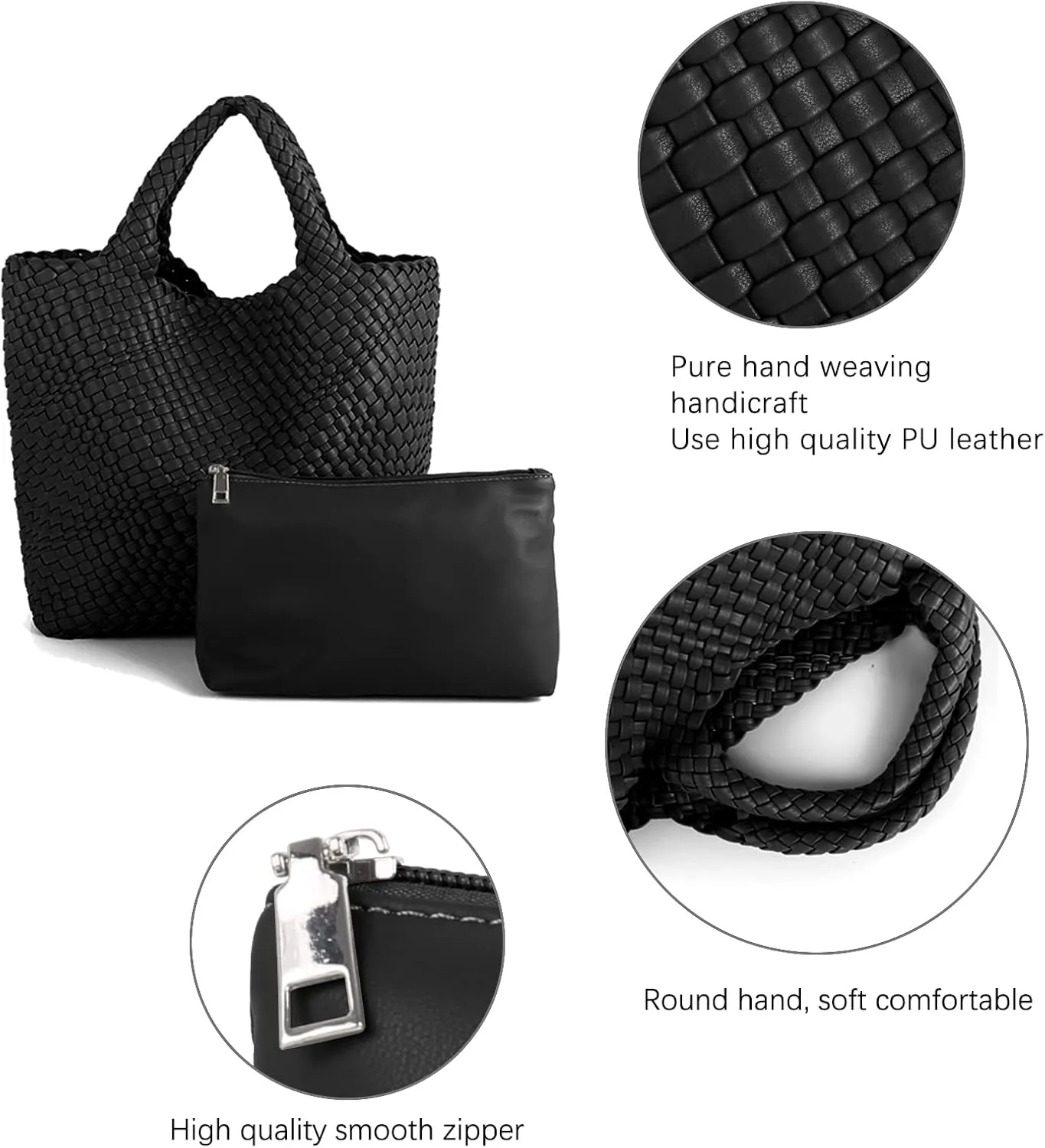 Woven Vegan Leather Handmade Tote for Women - Summer Beach Travel Hand Bag, Purse, Satchel Handbag
