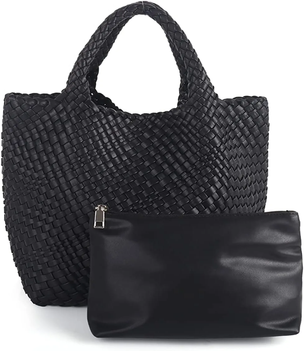 Woven Vegan Leather Handmade Tote for Women - Summer Beach Travel Hand Bag, Purse, Satchel Handbag