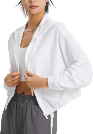 Wyeysyt Women's UPF 50  UV Sun Protection Cropped Jackets Athletic Running Workout Zip Up Hoodie Outdoor Jackets
