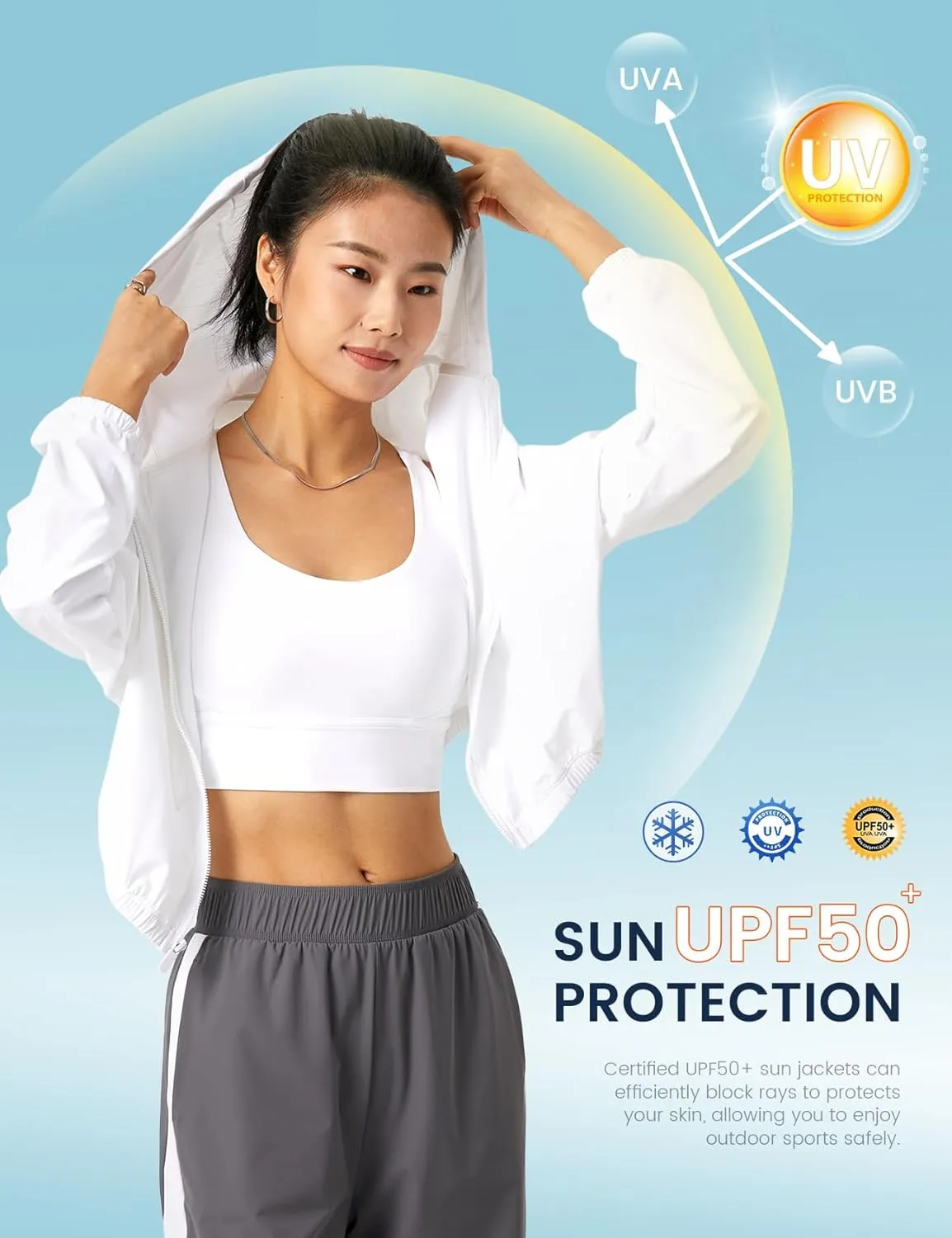 Wyeysyt Women's UPF 50  UV Sun Protection Cropped Jackets Athletic Running Workout Zip Up Hoodie Outdoor Jackets