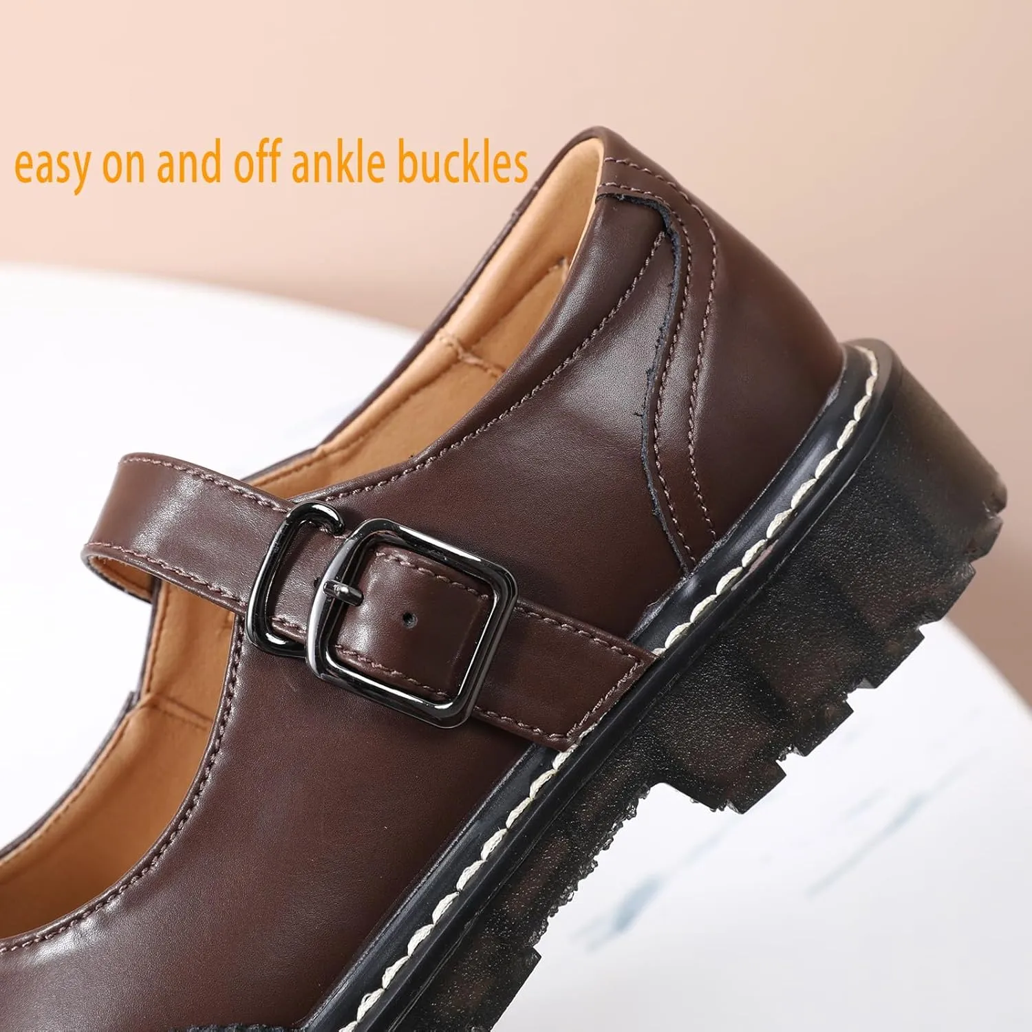 XMM Mary Jane Shoes Women Mary Janes Flats Ladies Oxford Shoes for Women Comfort Leather Round Toe Non-Slip Dressy Casual Cute Girls School Work Shoes
