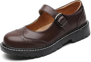 XMM Mary Jane Shoes Women Mary Janes Flats Ladies Oxford Shoes for Women Comfort Leather Round Toe Non-Slip Dressy Casual Cute Girls School Work Shoes