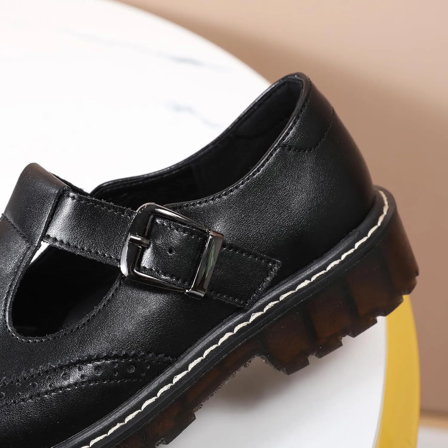 XMM Mary Jane Shoes Women Oxford Shoes Leather Round Toe Flats Non-Slip Ankle Buckle Strap Comfort Casual Dressy Cosplay Party School Work Shoes