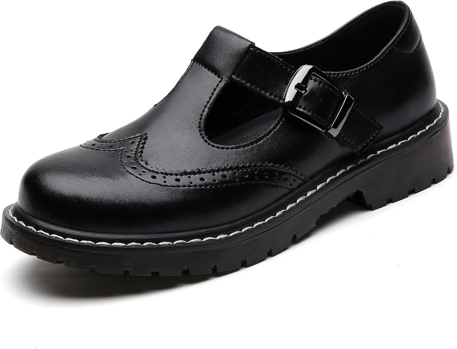 XMM Mary Jane Shoes Women Oxford Shoes Leather Round Toe Flats Non-Slip Ankle Buckle Strap Comfort Casual Dressy Cosplay Party School Work Shoes