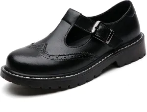XMM Mary Jane Shoes Women Oxford Shoes Leather Round Toe Flats Non-Slip Ankle Buckle Strap Comfort Casual Dressy Cosplay Party School Work Shoes