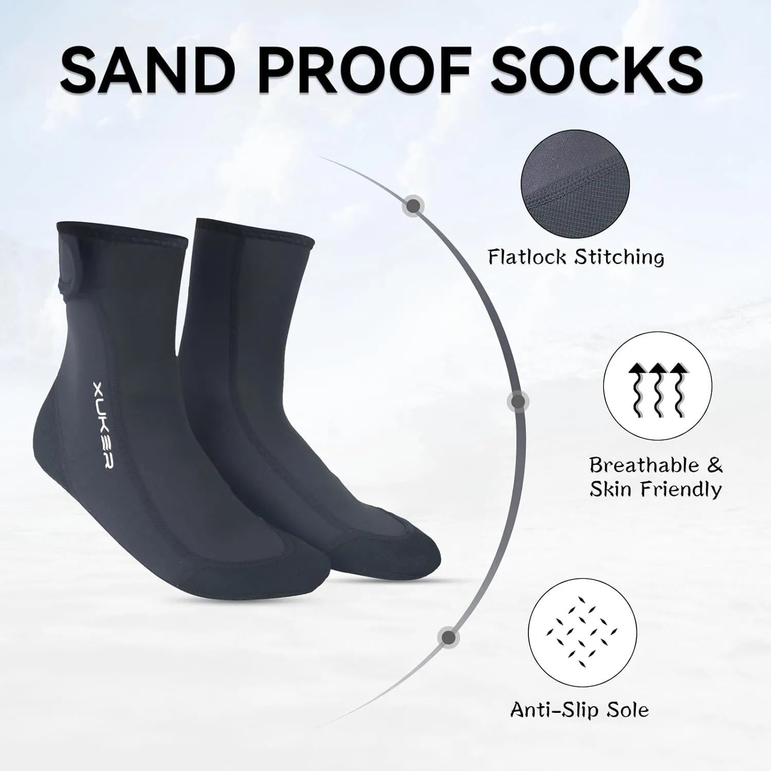 XUKER Sand Proof Beach Volleyball Socks Anti Slip Quick Dry Water Socks Swim Dive Socks for Sand Beach Soccer Tennis