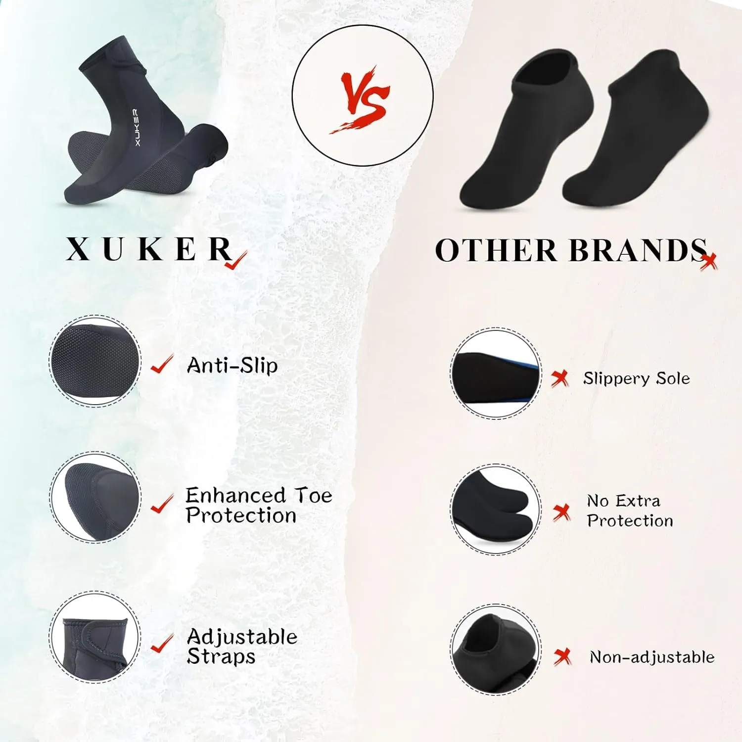 XUKER Sand Proof Beach Volleyball Socks Anti Slip Quick Dry Water Socks Swim Dive Socks for Sand Beach Soccer Tennis