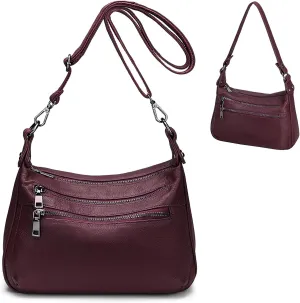 YALUXE Genuine Leather Shoulder Bag Medium Size Handbag Purse Multi Zip Pockets Crossbody Bags for Women