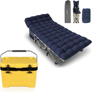 YELLOW JACKET Folding Camping Cot for Adults and 27 Quart Ice Hard Cooler for Camping, Picnic, Beach, Drink, Beverage, Fishing