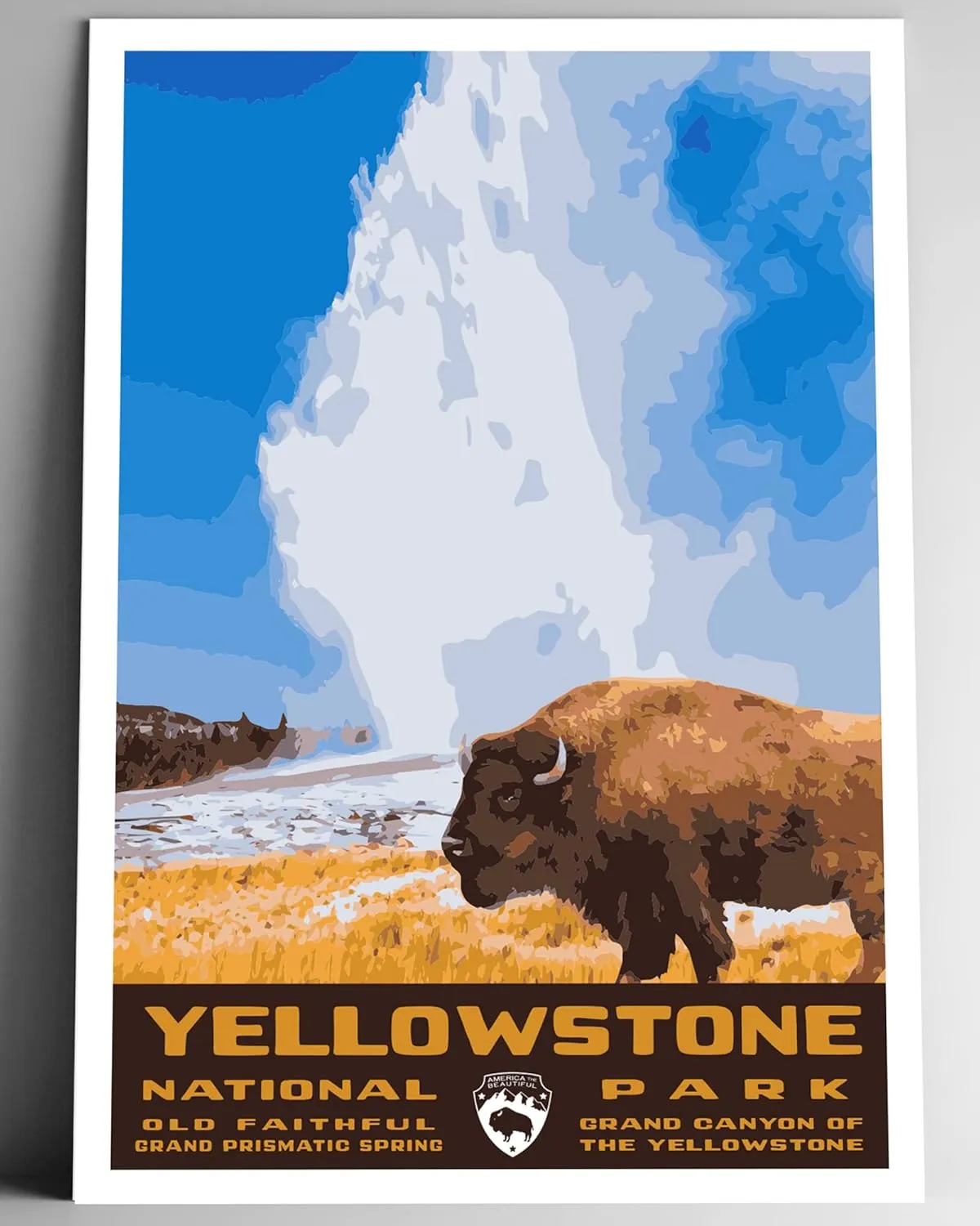 Yellowstone National Park Vintage-Style Travel Poster - 8x10-12x18-18x24-24x36 / 4x6 Postcard WPA Style Art Print Wyoming Montana Idaho USA Bison Old Faithful (12x18 Inch Poster)