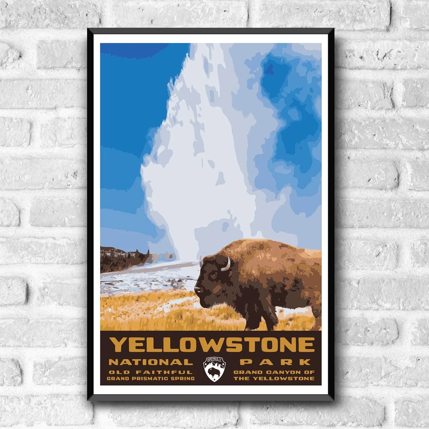Yellowstone National Park Vintage-Style Travel Poster - 8x10-12x18-18x24-24x36 / 4x6 Postcard WPA Style Art Print Wyoming Montana Idaho USA Bison Old Faithful (12x18 Inch Poster)