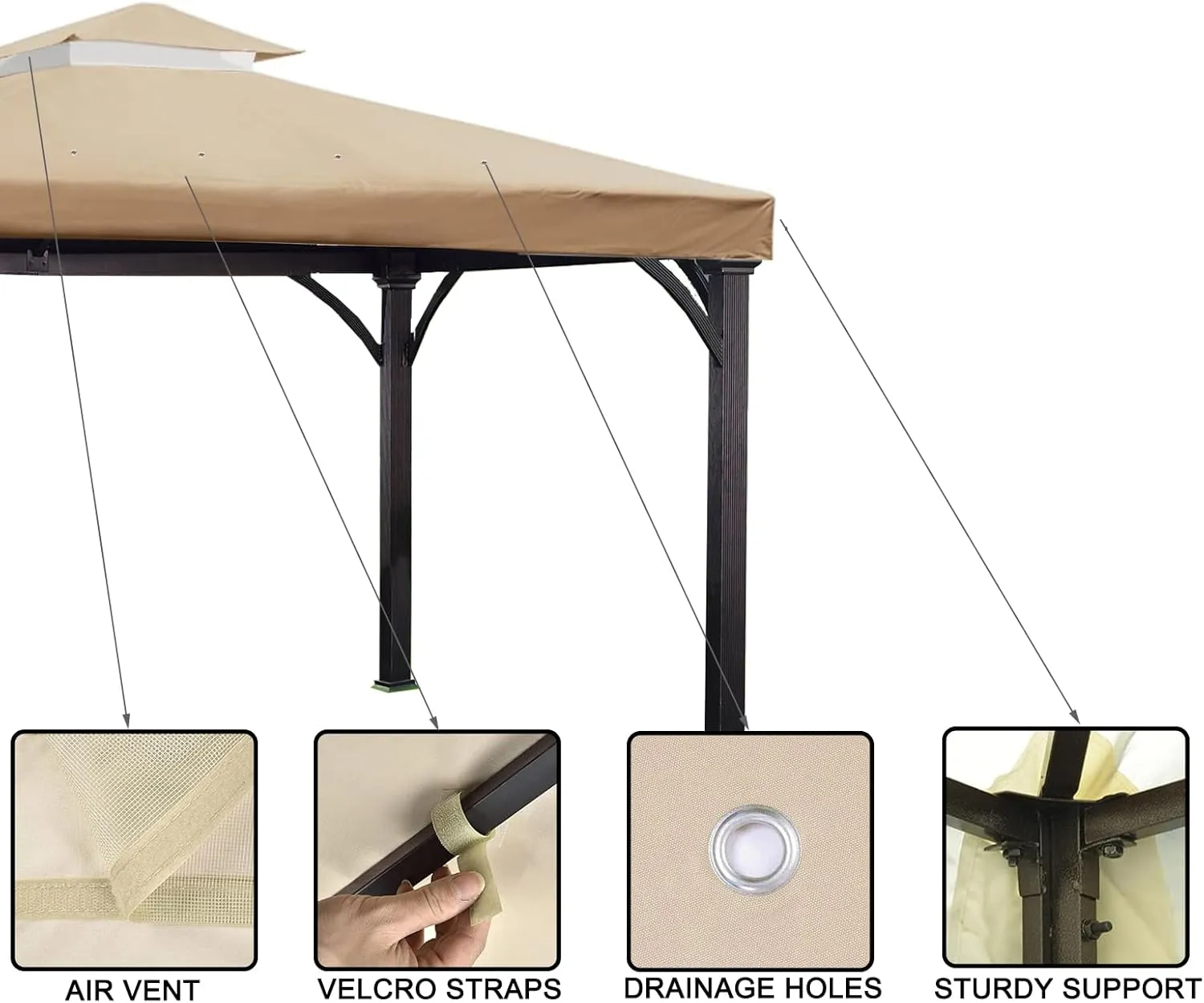 YOYOW 10x10 Canopy Replacement Gazebo Top Canopy Replacement Outdoor Shelter Top for Garden Patio Pavilion Sun Shade(Khaki)