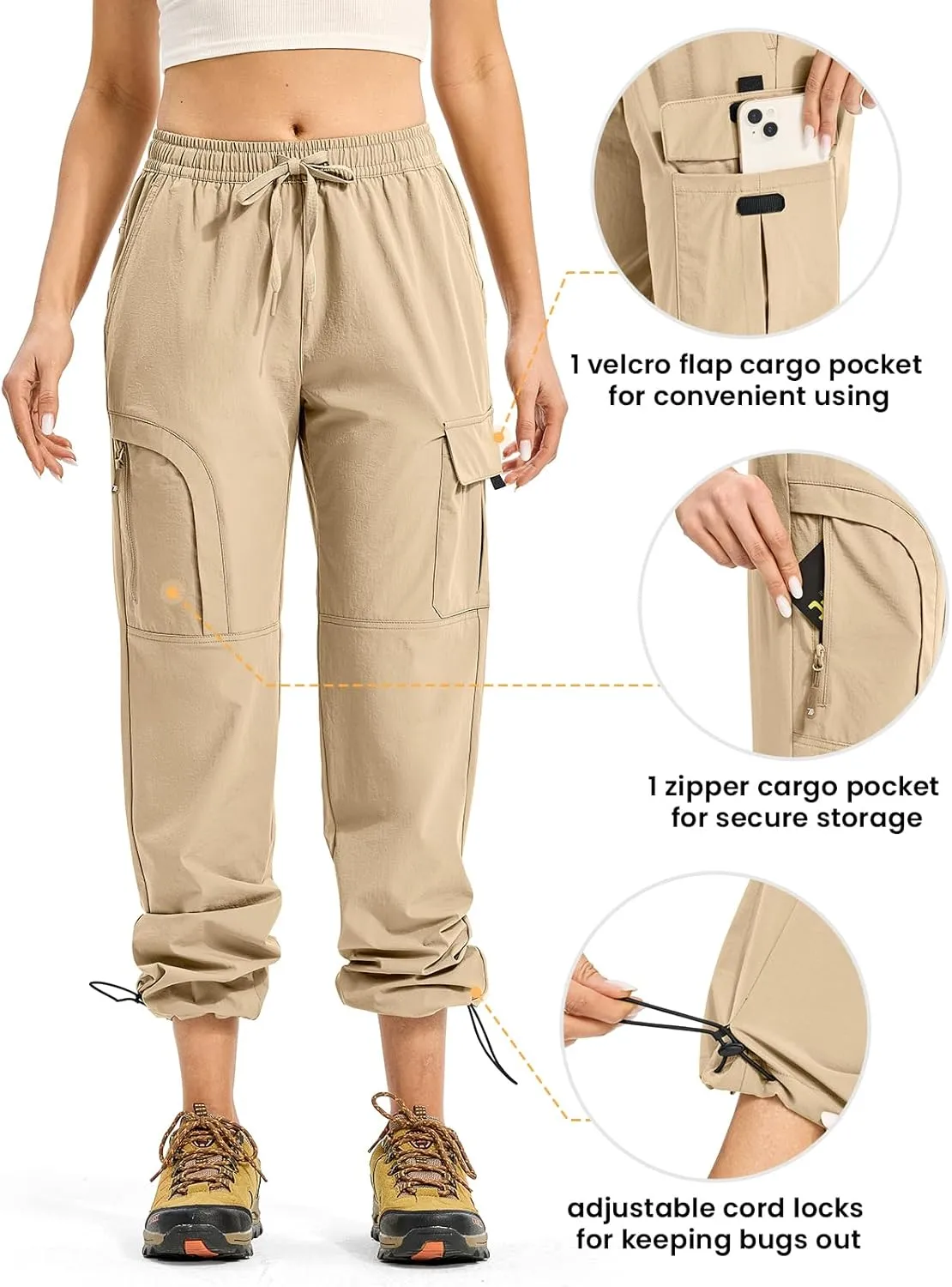 YSENTO Womens Cargo Pants Lightweight Water Resistant Quick Dry Camping Travel Hiking Pants with Pockets