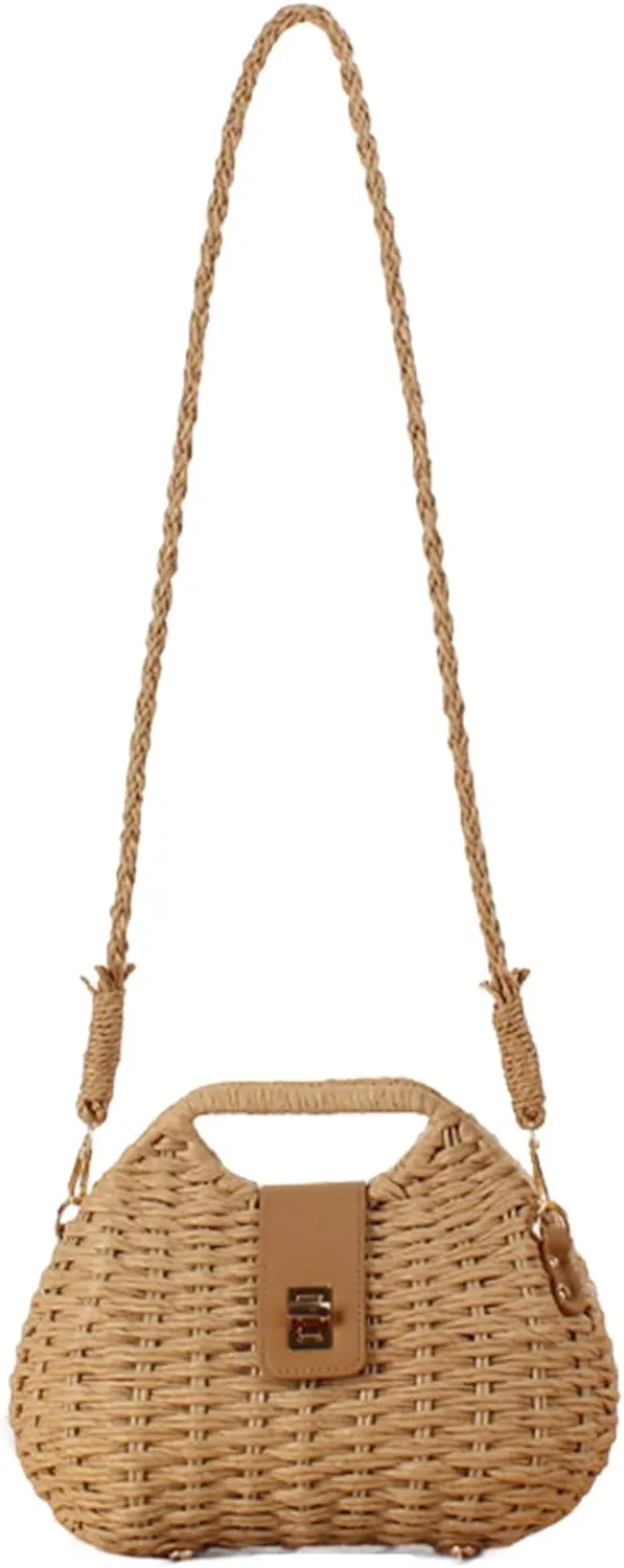 YYW Straw Bag Women Woven Beach Handbag Basket Shape Tote Bags for Spring Summer Purse