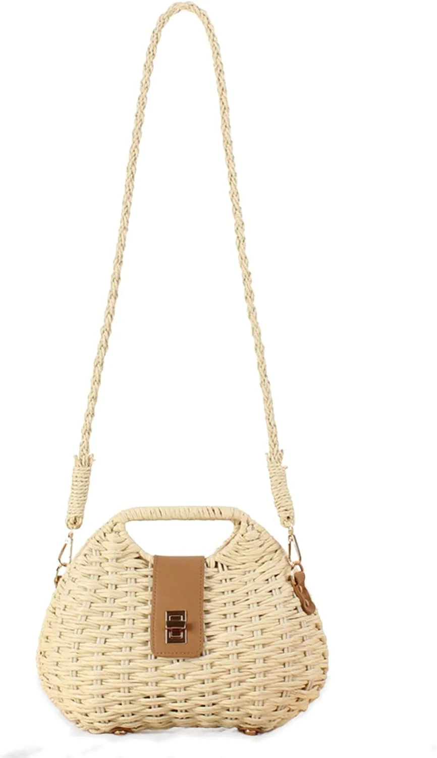 YYW Straw Bag Women Woven Beach Handbag Basket Shape Tote Bags for Spring Summer Purse