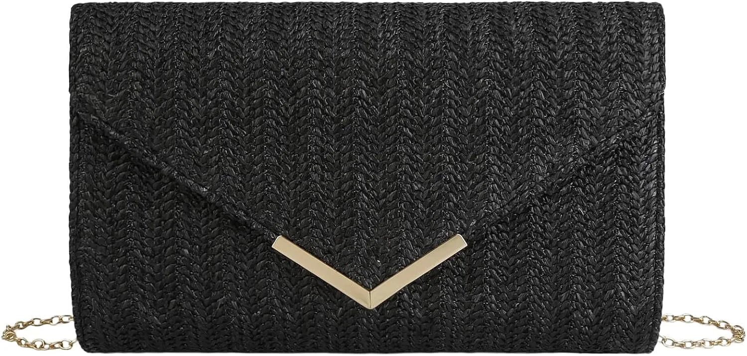 YYW Straw Clutch Purses for Women Summer Beach Woven Wallet Envelope Handbag Shoulder Bag Vacation Handbag