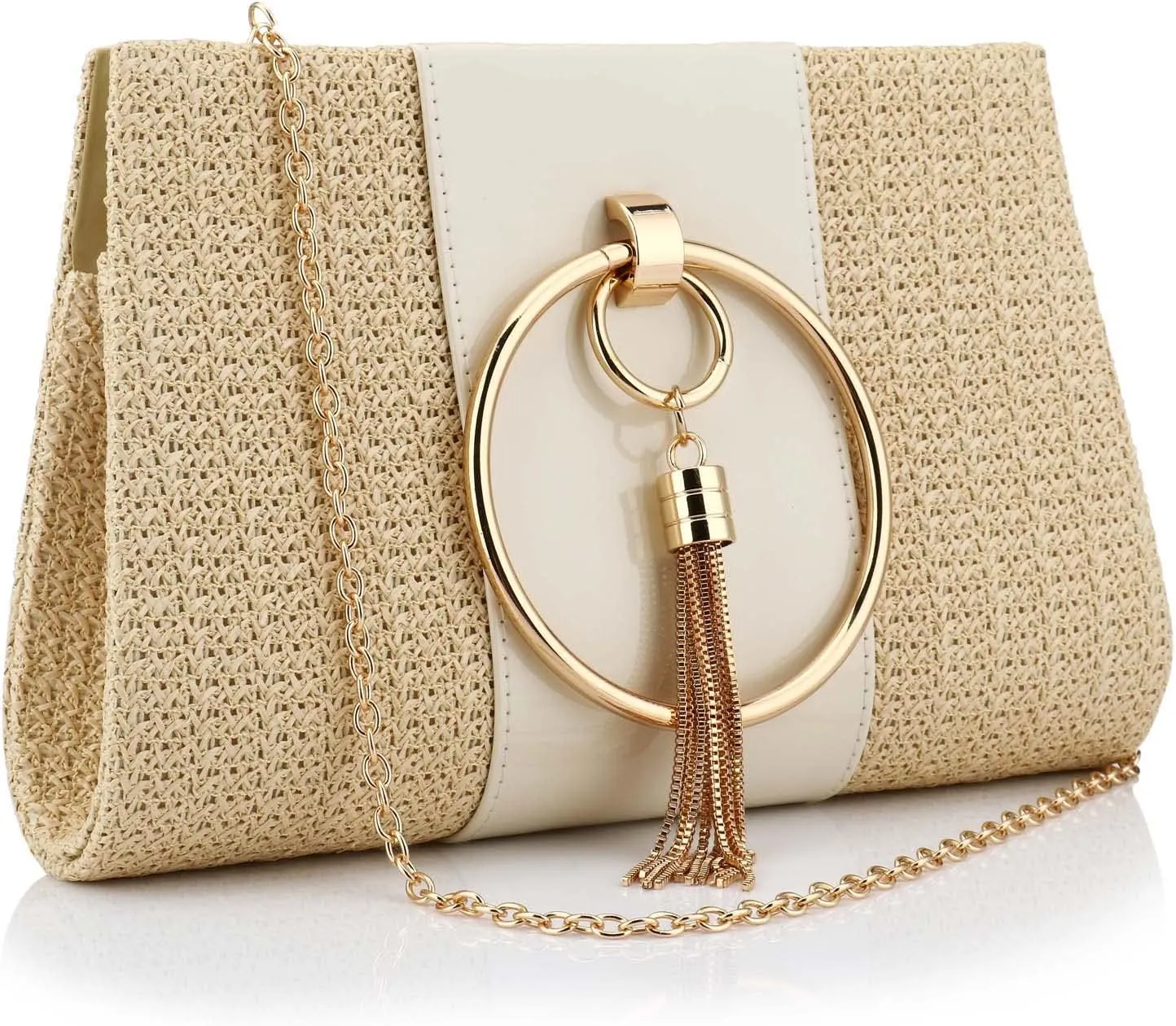 YYW Summer Beach Straw Evening Bag,Straw Clutch Purse Straw Handbag Shoulder Bag Top-handle Bag