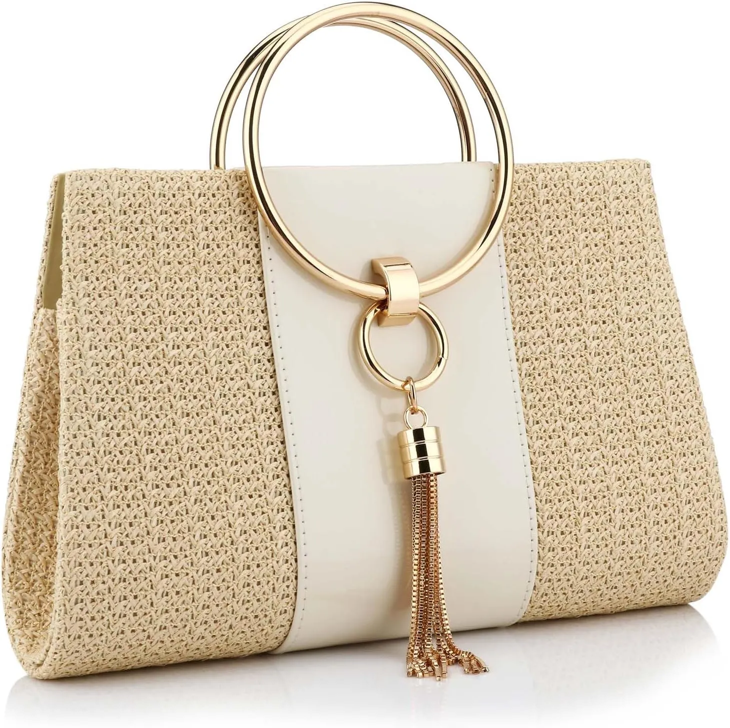 YYW Summer Beach Straw Evening Bag,Straw Clutch Purse Straw Handbag Shoulder Bag Top-handle Bag