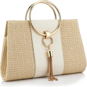 YYW Summer Beach Straw Evening Bag,Straw Clutch Purse Straw Handbag Shoulder Bag Top-handle Bag