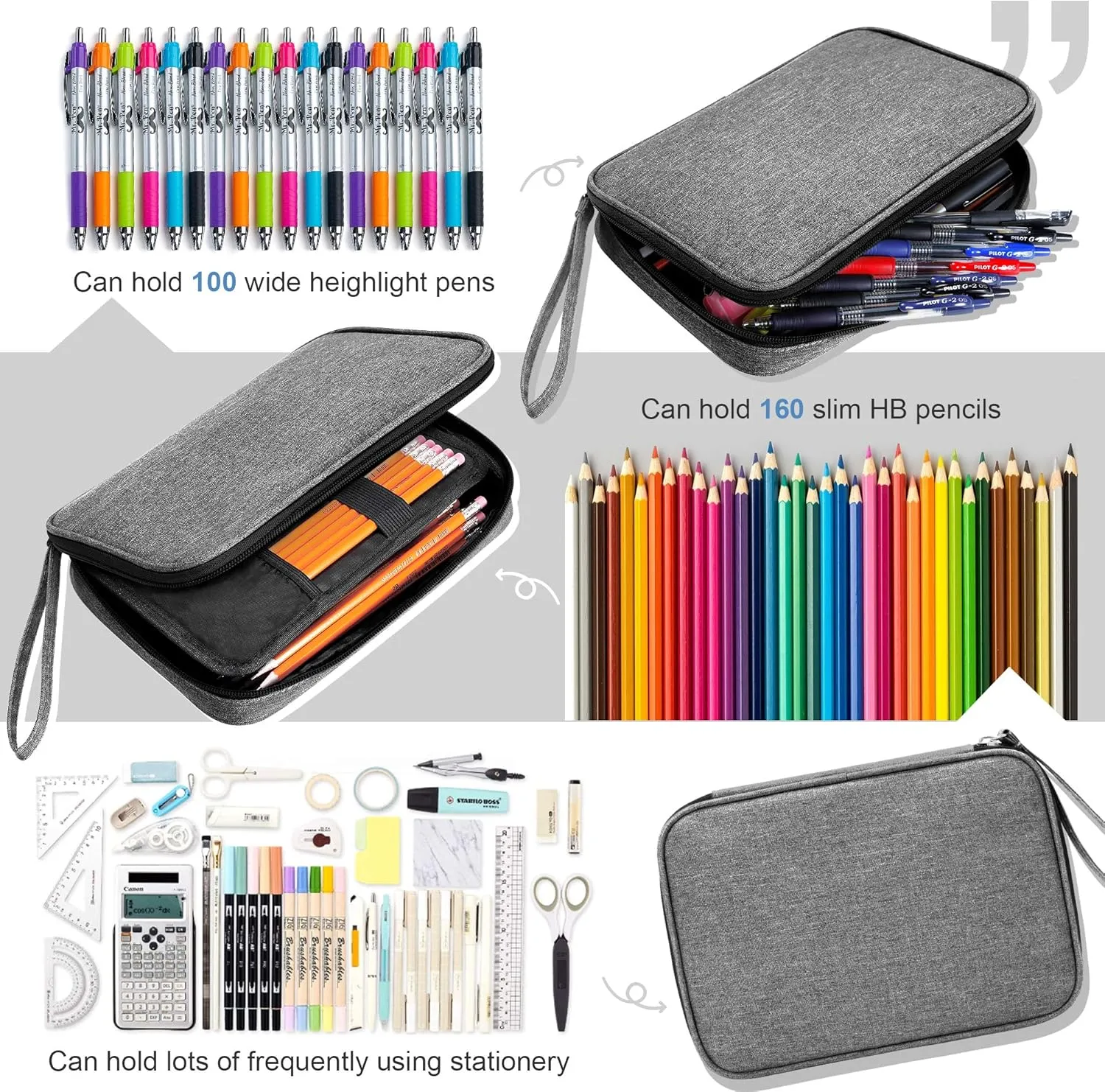 Zannaki Big Capacity Storage Pouch Marker Pen Pencil Case Simple Stationery Bag Box Art Tool & Sketch Storage Boxes for Bullet Journal Middle High School Office College Student Girl Women Adult Teen