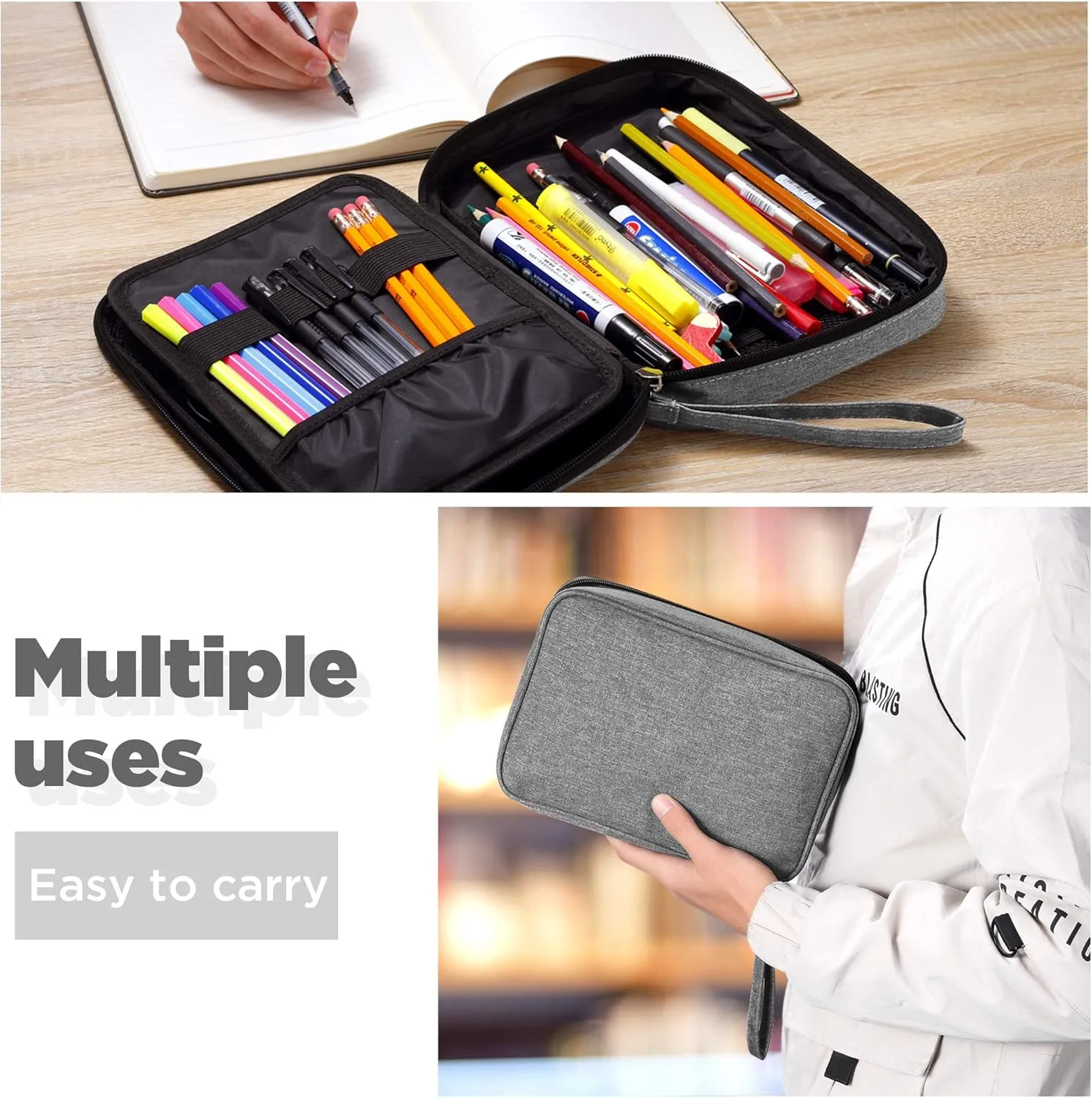 Zannaki Big Capacity Storage Pouch Marker Pen Pencil Case Simple Stationery Bag Box Art Tool & Sketch Storage Boxes for Bullet Journal Middle High School Office College Student Girl Women Adult Teen