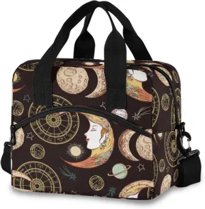 Zodiac Signs Moon Phases Lunch Bag Reusable Insulated Tote Bag Leakproof Cooler Bag with Adjustable Shoulder Strap for Women Men