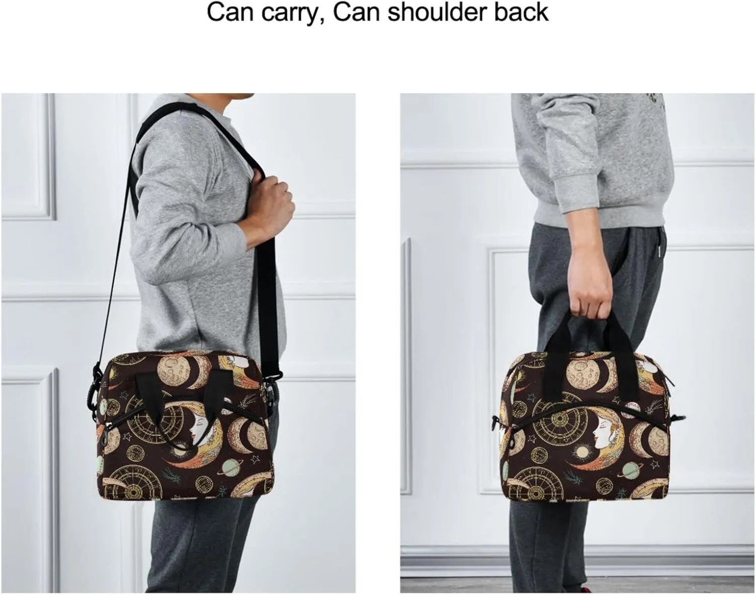 Zodiac Signs Moon Phases Lunch Bag Reusable Insulated Tote Bag Leakproof Cooler Bag with Adjustable Shoulder Strap for Women Men