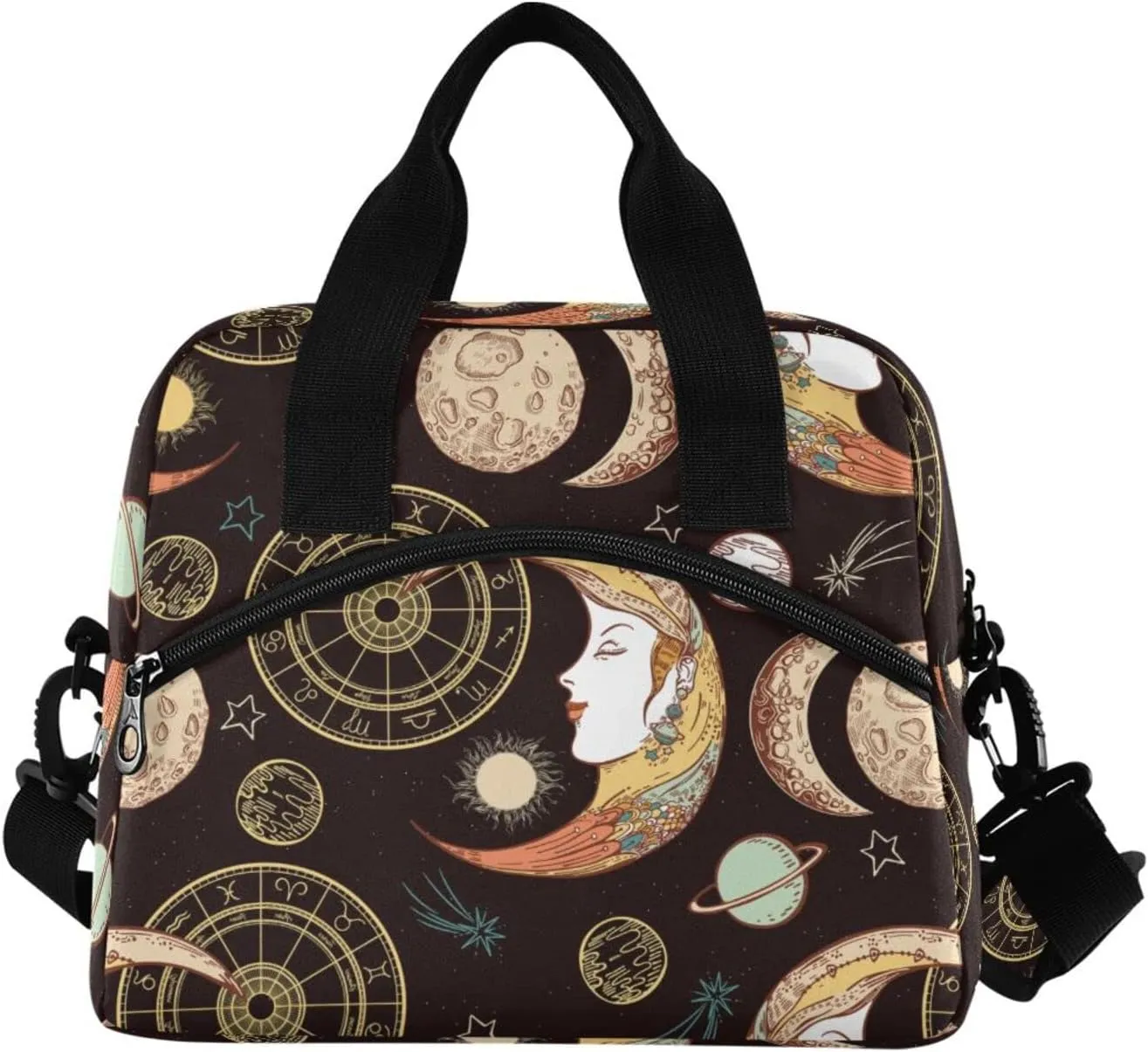 Zodiac Signs Moon Phases Lunch Bag Reusable Insulated Tote Bag Leakproof Cooler Bag with Adjustable Shoulder Strap for Women Men