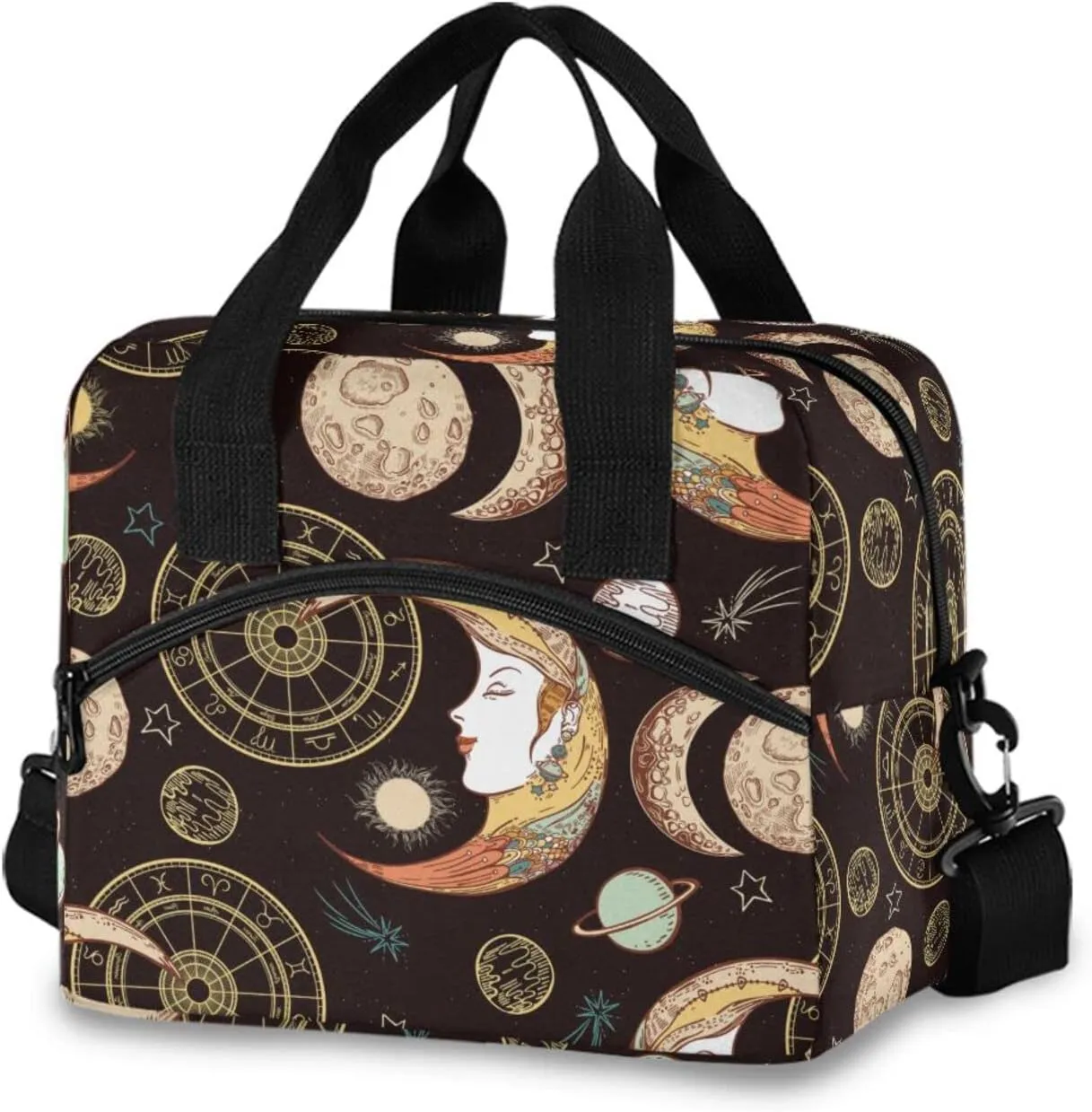 Zodiac Signs Moon Phases Lunch Bag Reusable Insulated Tote Bag Leakproof Cooler Bag with Adjustable Shoulder Strap for Women Men